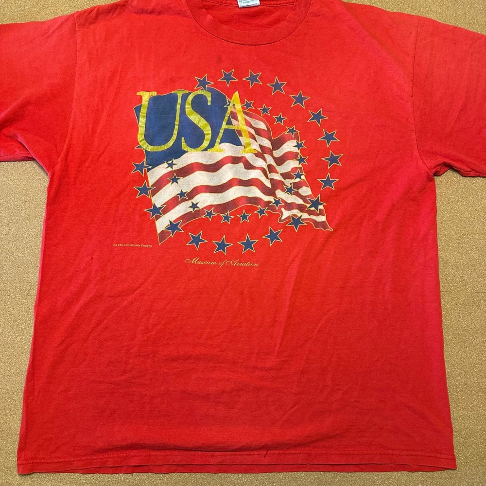Delta Pro Weight T Shirt Mens XL Red Museum of Aviation USA Flag Vintage 1996